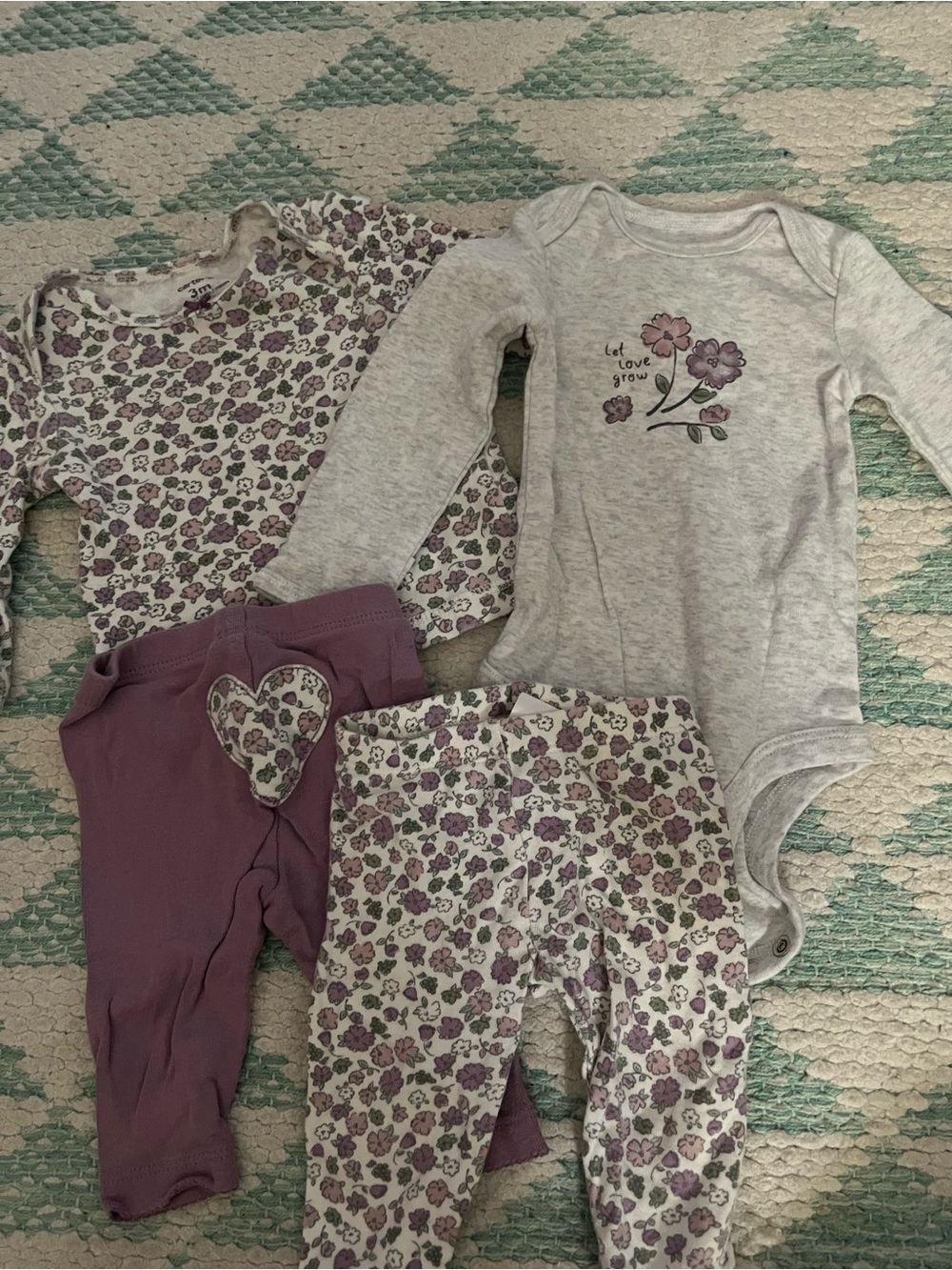 Carter's Lavender Floral 4pc Pajama Set - Purple & Heather Gray